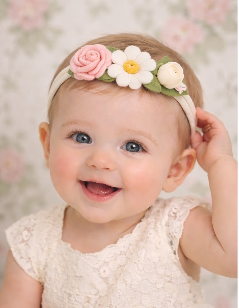 Elegant Rose and Daisy Floral Baby Headband