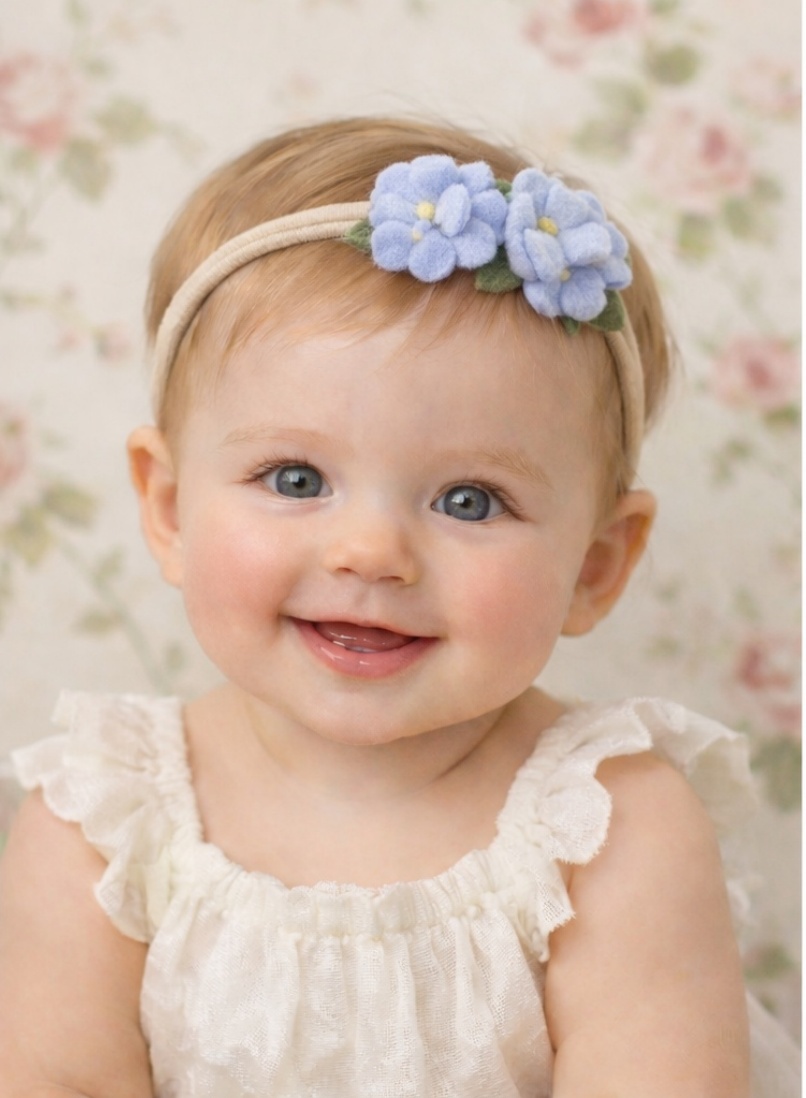 Faixa de cabelo de flor azul para bebê