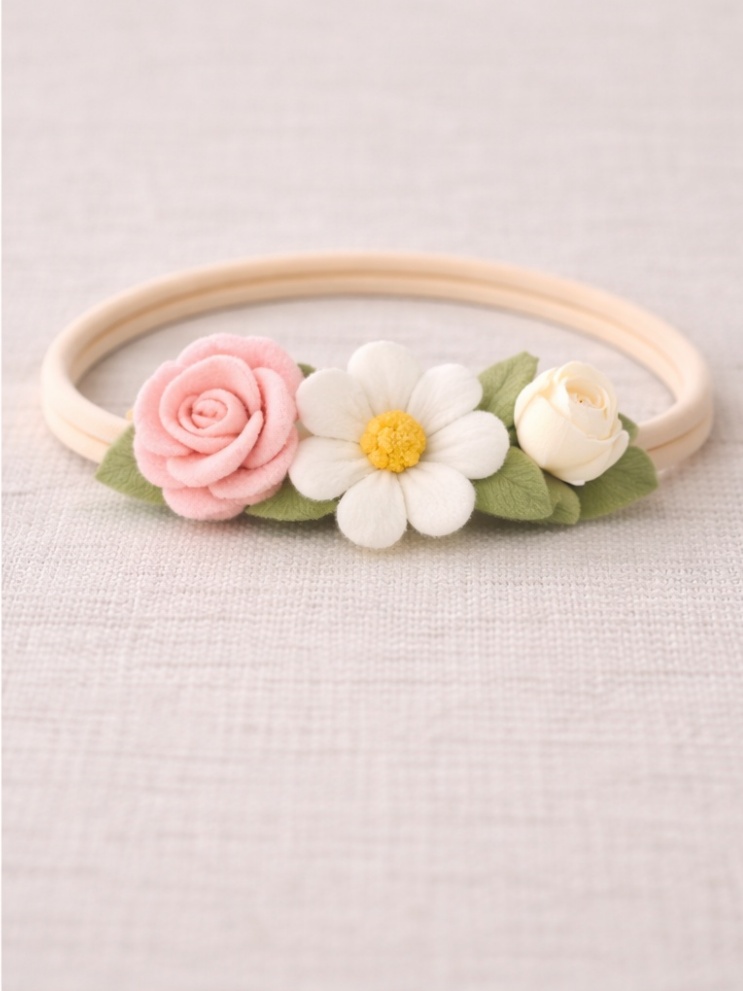 Elegant Rose and Daisy Floral Baby Headband