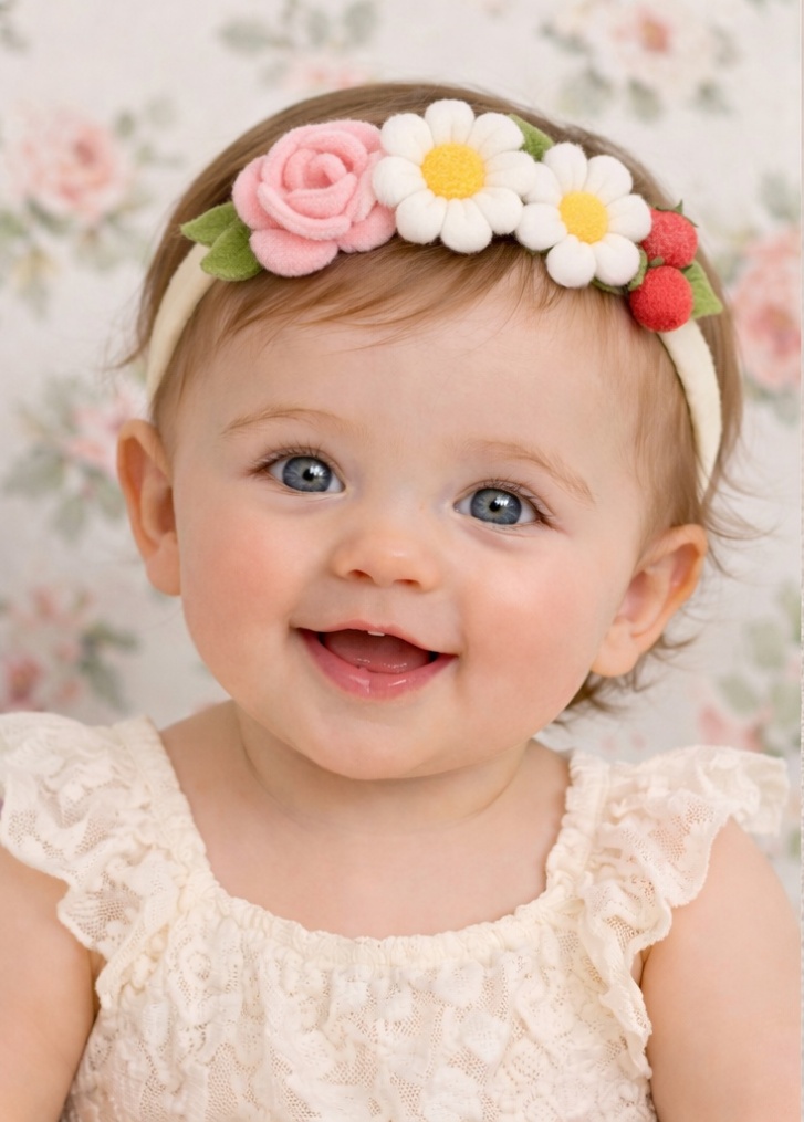 Pink Rose & Daisy Trio Baby Headband - Cheerful Garden Style