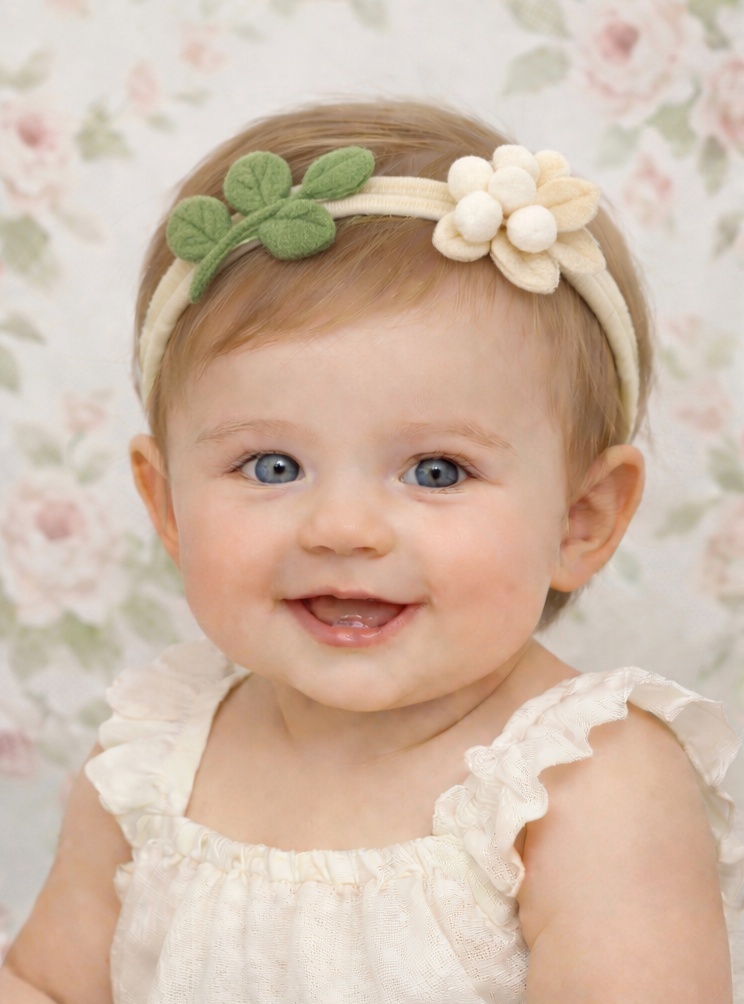 White Blossom and Green Leaf Baby Headband Set