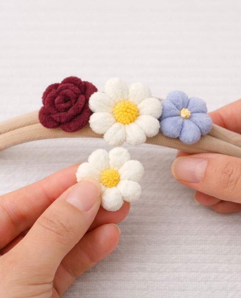 Botanical Style Lightweight Baby Headband with Floral Embellishments