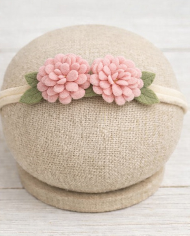 Elegantes Baby Haarband mit Blumen in Rosa und Grün