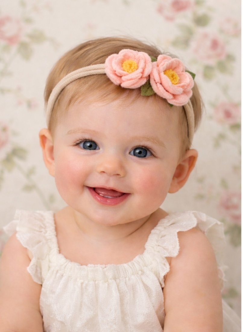 Baby Haarband mit rosa und weißen Blumen