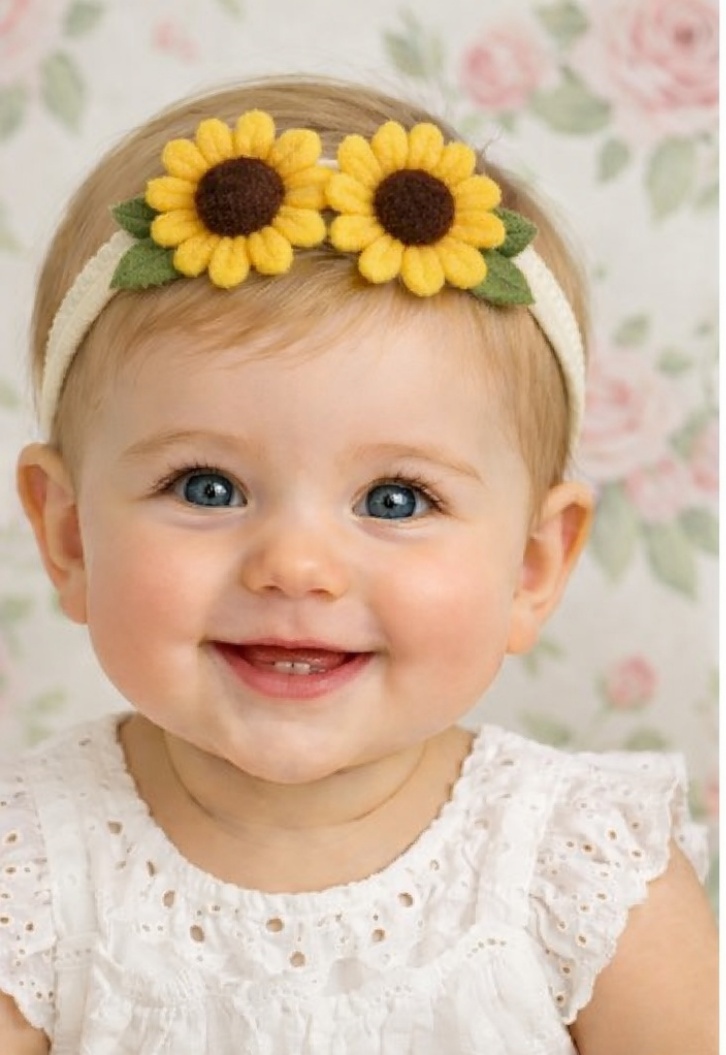 Diadema Floral Encantadora para Bebé - Flores Rosas y Verdes