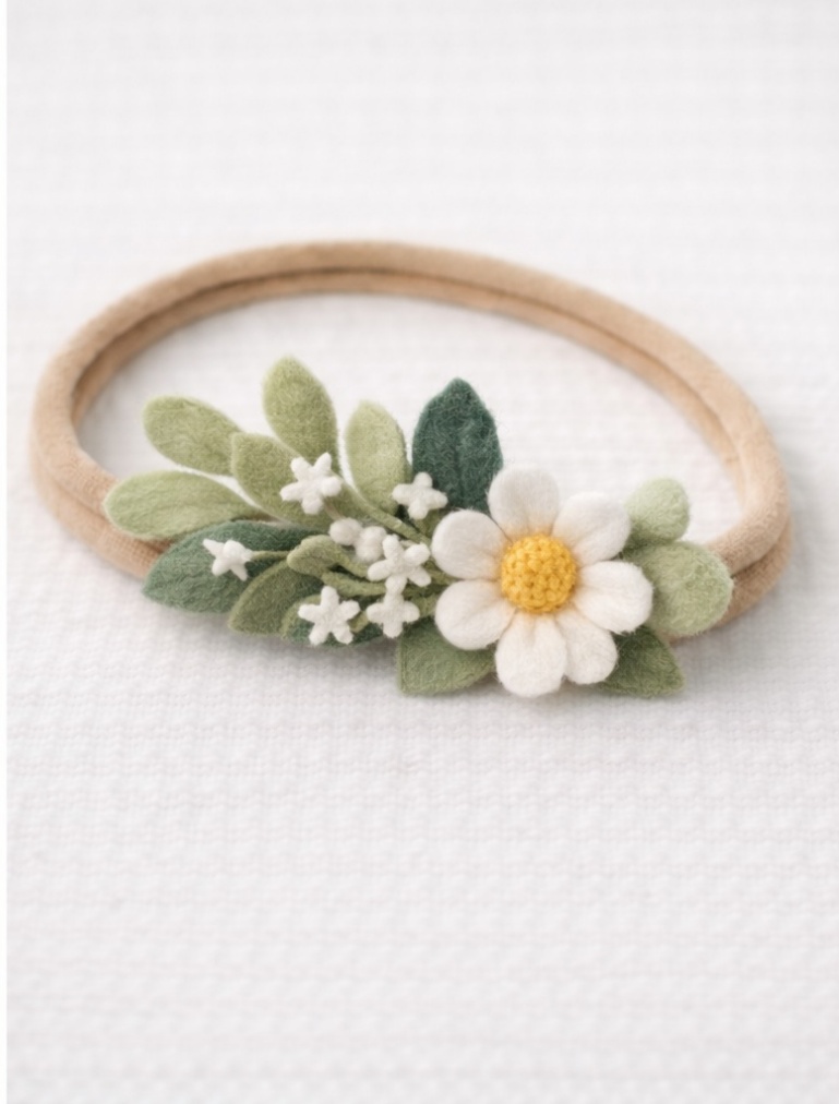 Bandeau bébé avec fleurs roses et blanches
