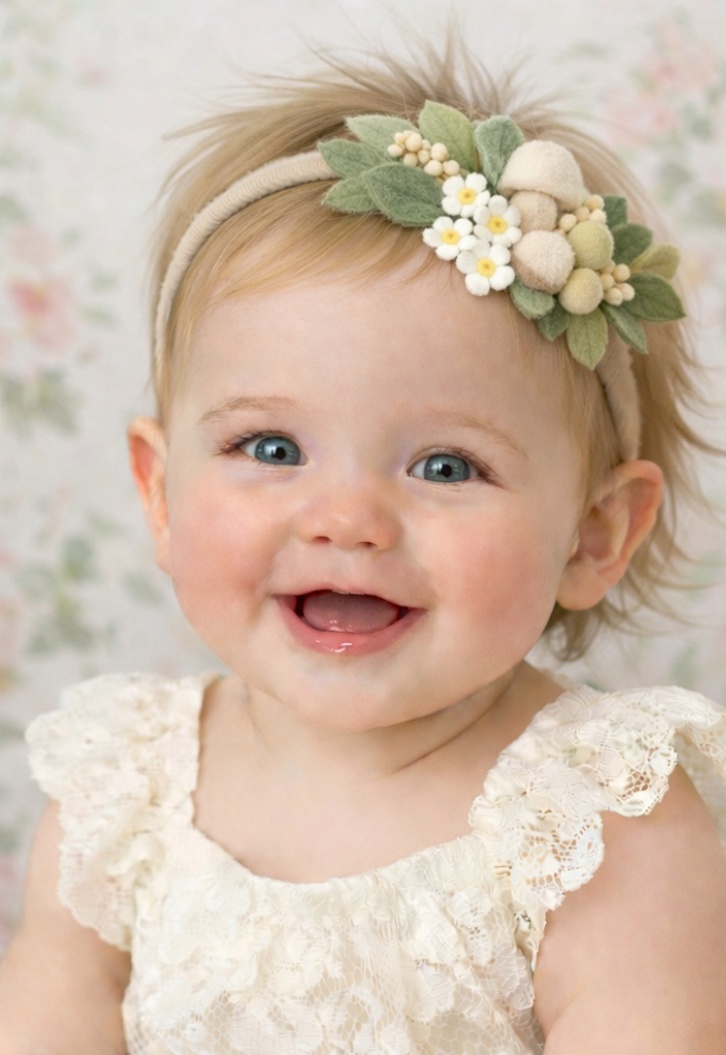 Bandeau Floral Élégant pour Bébé - Fleurs Jaunes et Feuilles Vertes