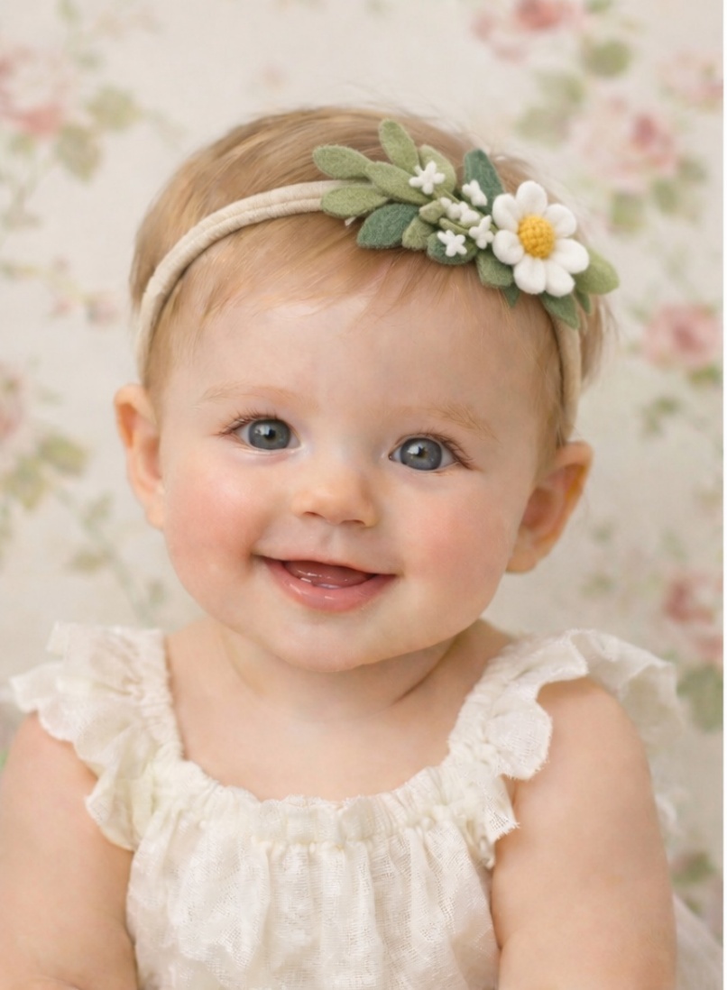 Bandeau bébé avec fleurs roses et blanches