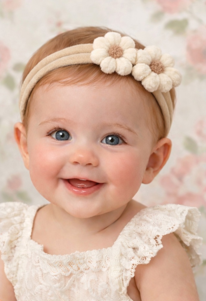 Neutral Daisy Baby Headband with Soft Cream and Brown Flowers