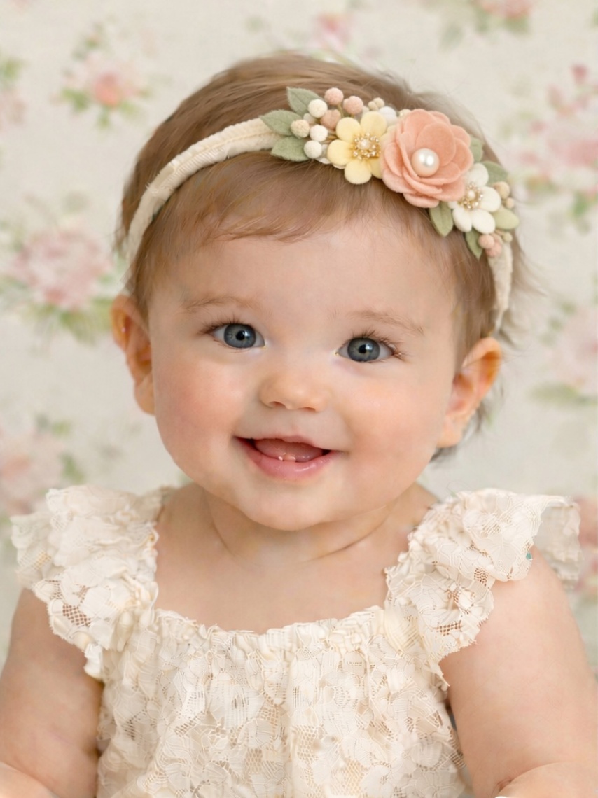 Peach Pearl Garden Baby Headband