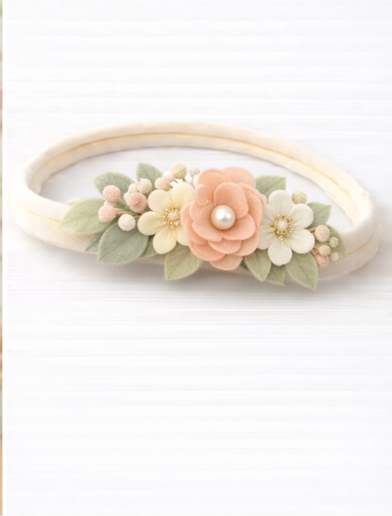 Peach Pearl Garden Baby Headband