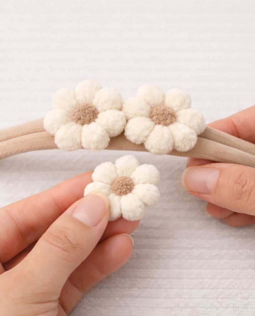 Neutral Daisy Baby Headband with Soft Cream and Brown Flowers