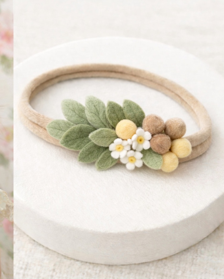 Diadema Floral Elegante para Bebé - Flores Rosas y Verdes