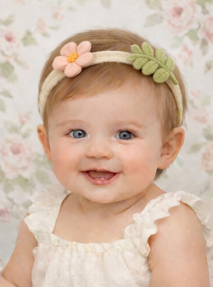 Soft Pink Flower and Leaf Baby Headband Set