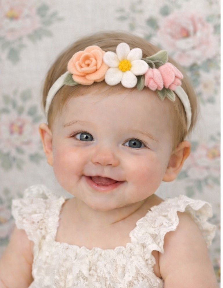 Peach Rose and Daisy Baby Headband