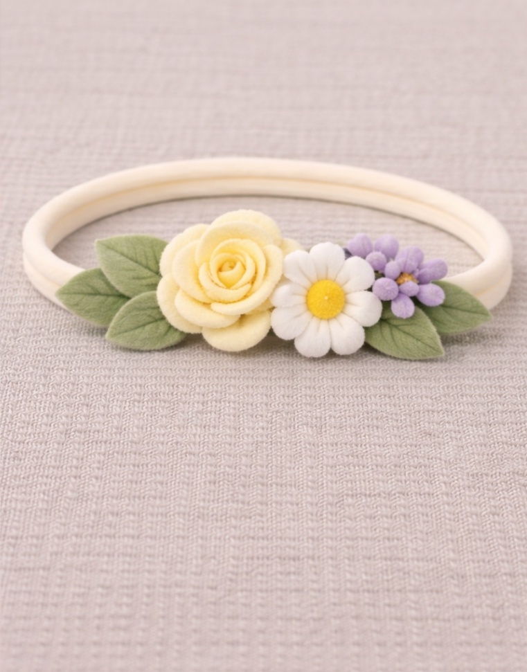 Lemon Bloom Baby Headband - Yellow Rose & Lavender Flowers