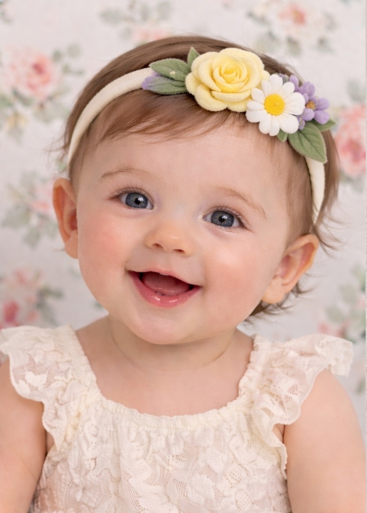Lemon Bloom Baby Headband - Yellow Rose & Lavender Flowers