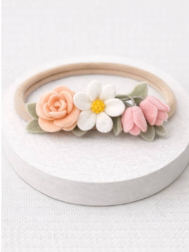 Peach Rose and Daisy Baby Headband
