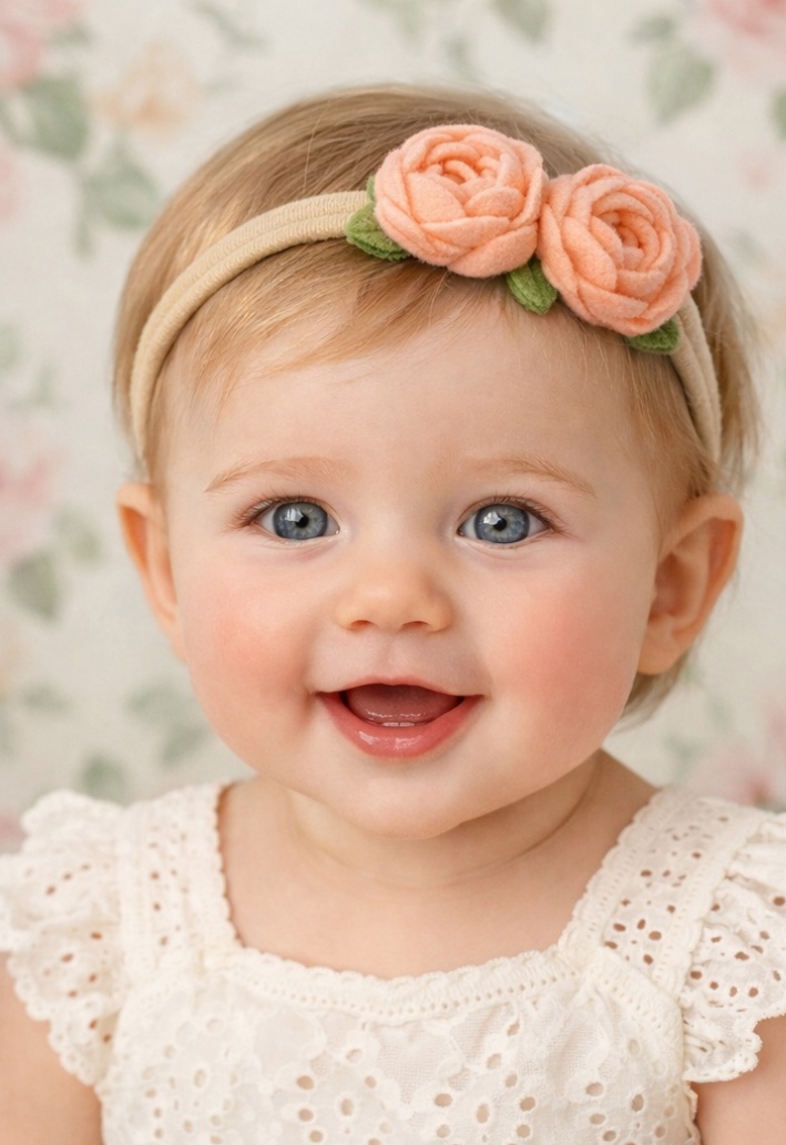 Pfirsichblüte Baby-Stirnband – Handgefertigtes Blüten-Design