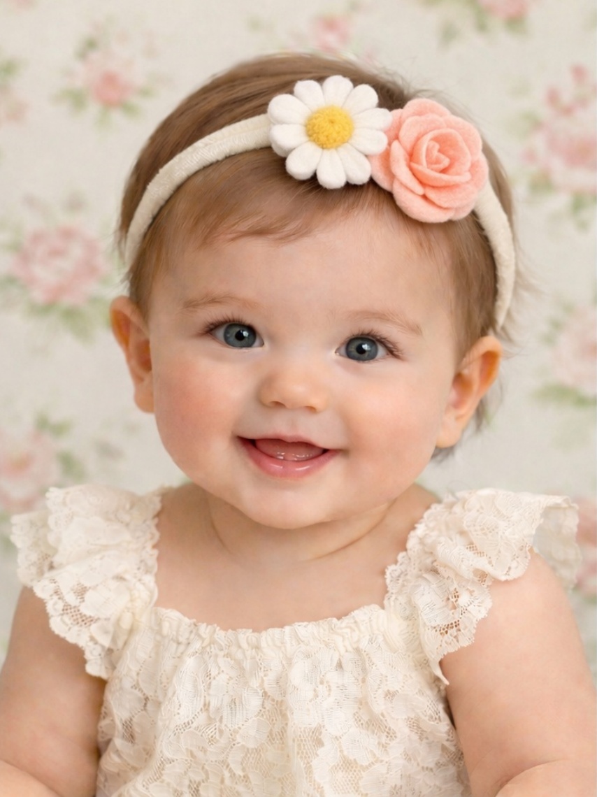 Duo-Blumen Baby-Stirnband mit Gänseblümchen und Rose