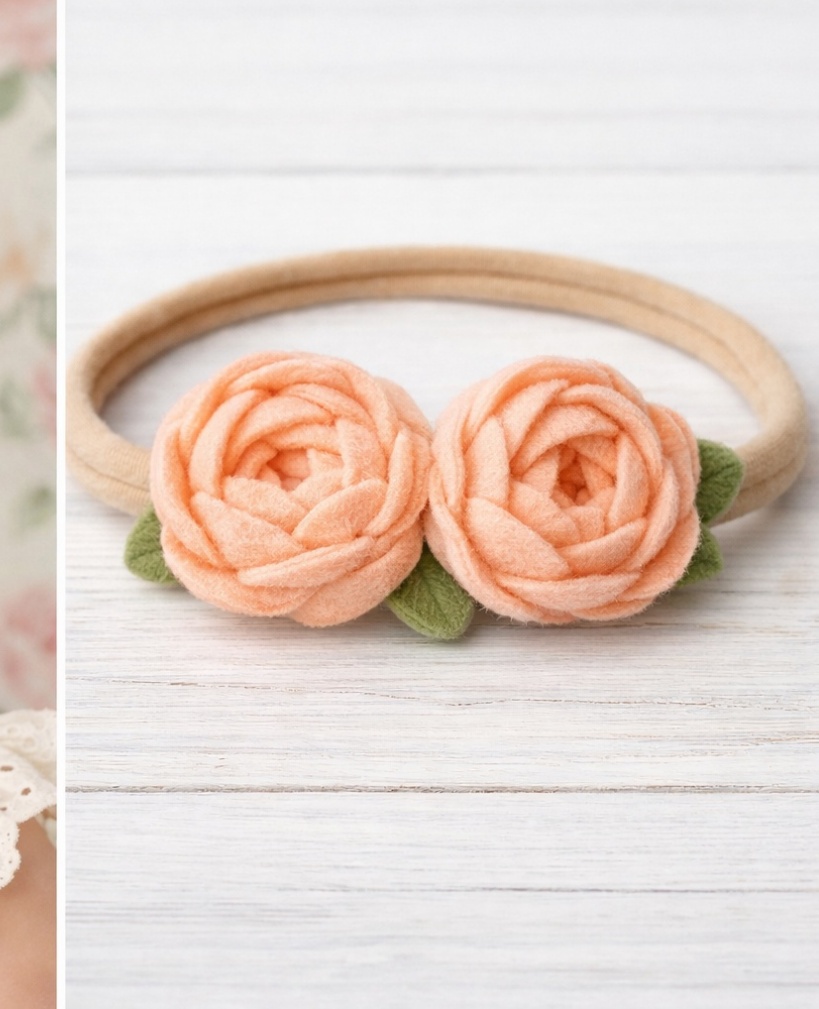 Pfirsichblüte Baby-Stirnband – Handgefertigtes Blüten-Design