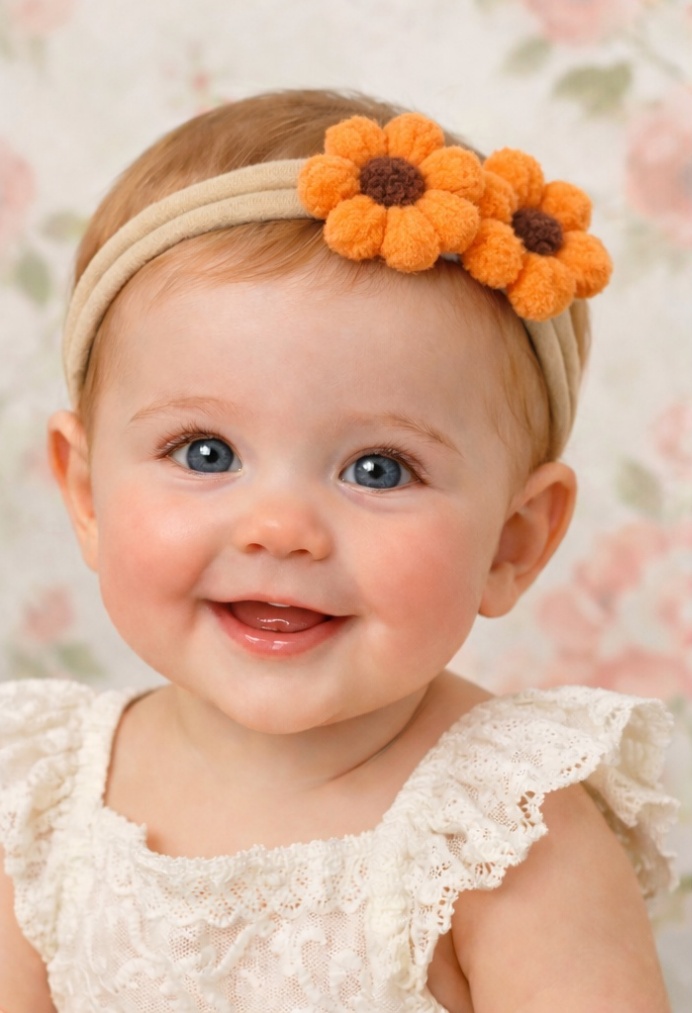 Sonnenblumen Baby Haarband mit Orangefarbenen Blumen