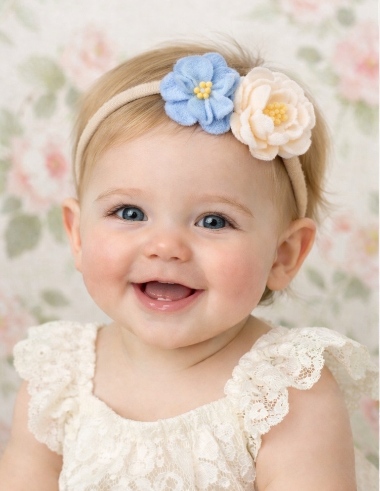 Blaue und Creme Blumen Baby Haarband