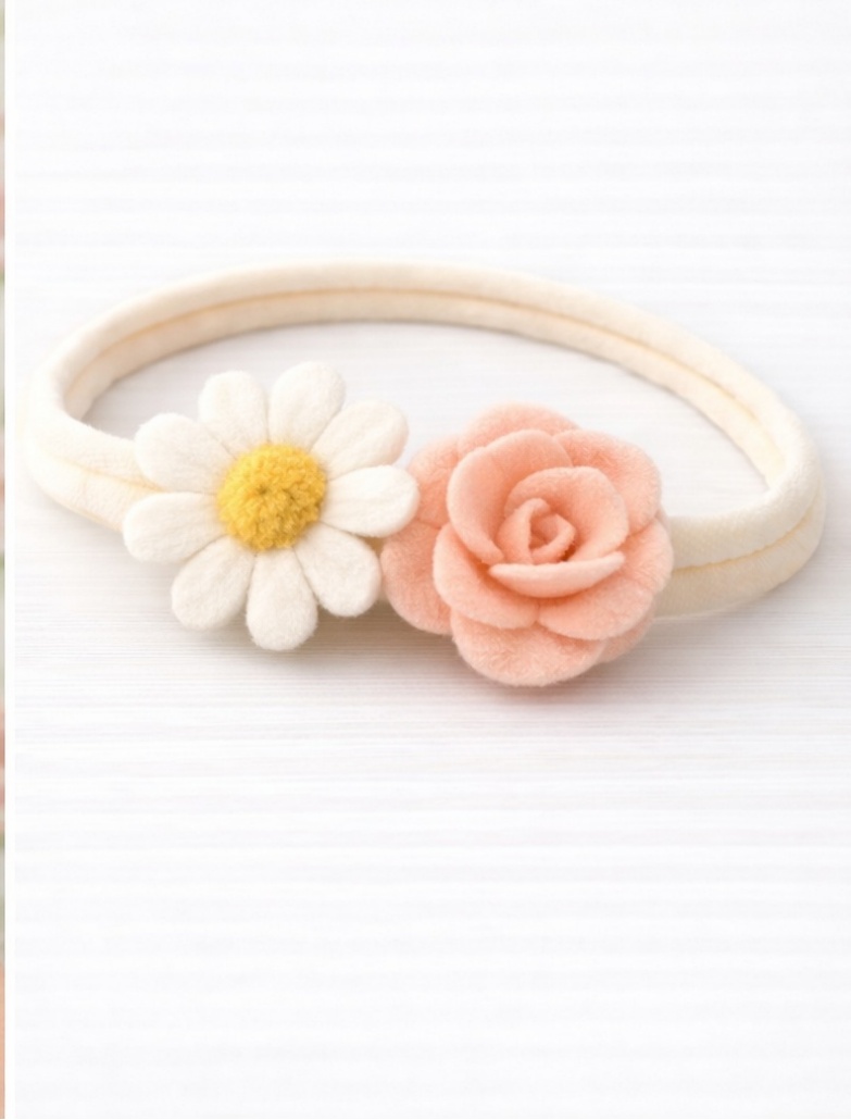 Duo-Blumen Baby-Stirnband mit Gänseblümchen und Rose