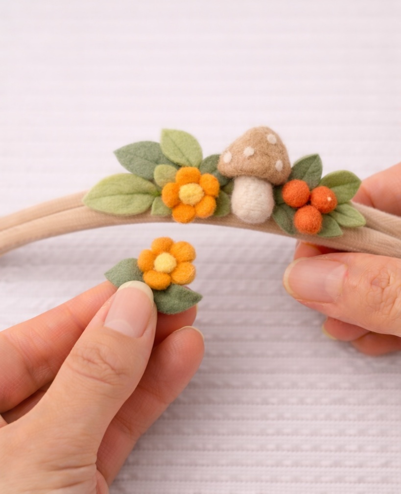 Diadema Bebe Bosque Otoñal – Diseño con Setas y Flores