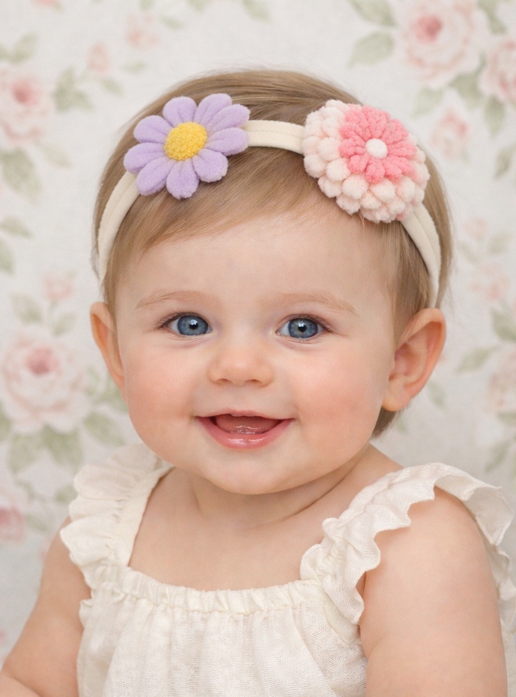Ensemble de Bandeau Bébé Rose et Marguerite