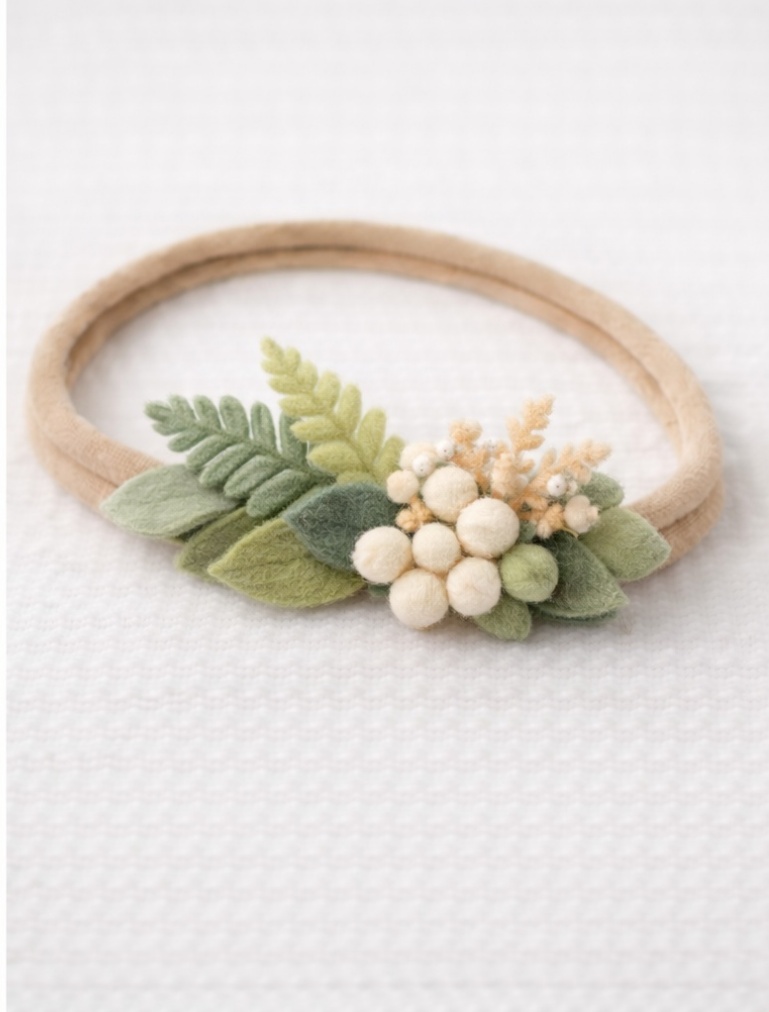 Botanical Baby Headband with Soft Felt Flowers