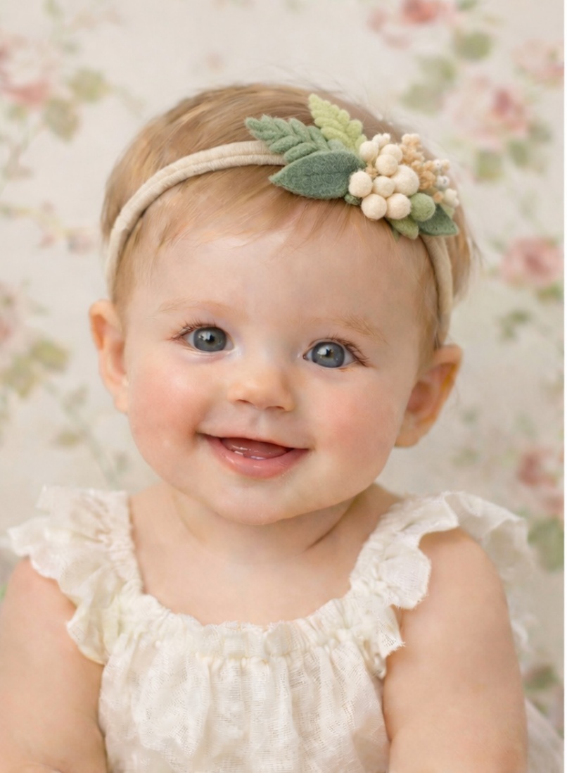 Botanical Baby Headband with Soft Felt Flowers