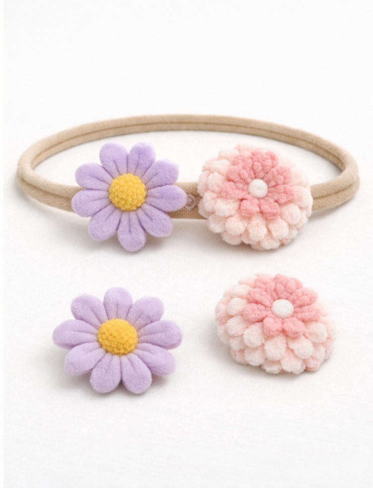 Ensemble de Bandeau Bébé Rose et Marguerite