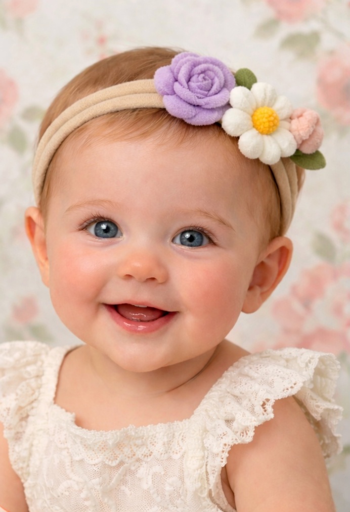 Bandeau Bébé avec Fleur de Rose et Papillon Coloré