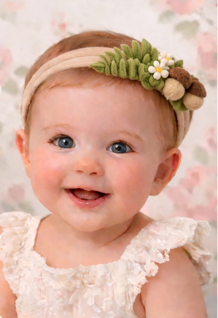Tiara Bebê Bolotas e Margaridas – Estilo Floresta Natural