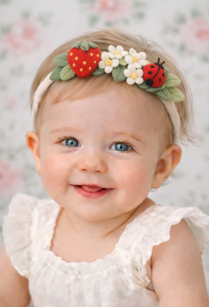 Presente de Morango Baby Headband com Flores e Frutas Fofas