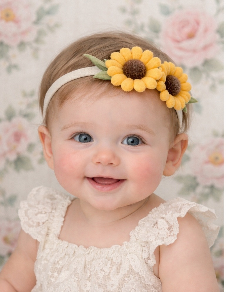 Diadema de girassóis amarelos para bebê
