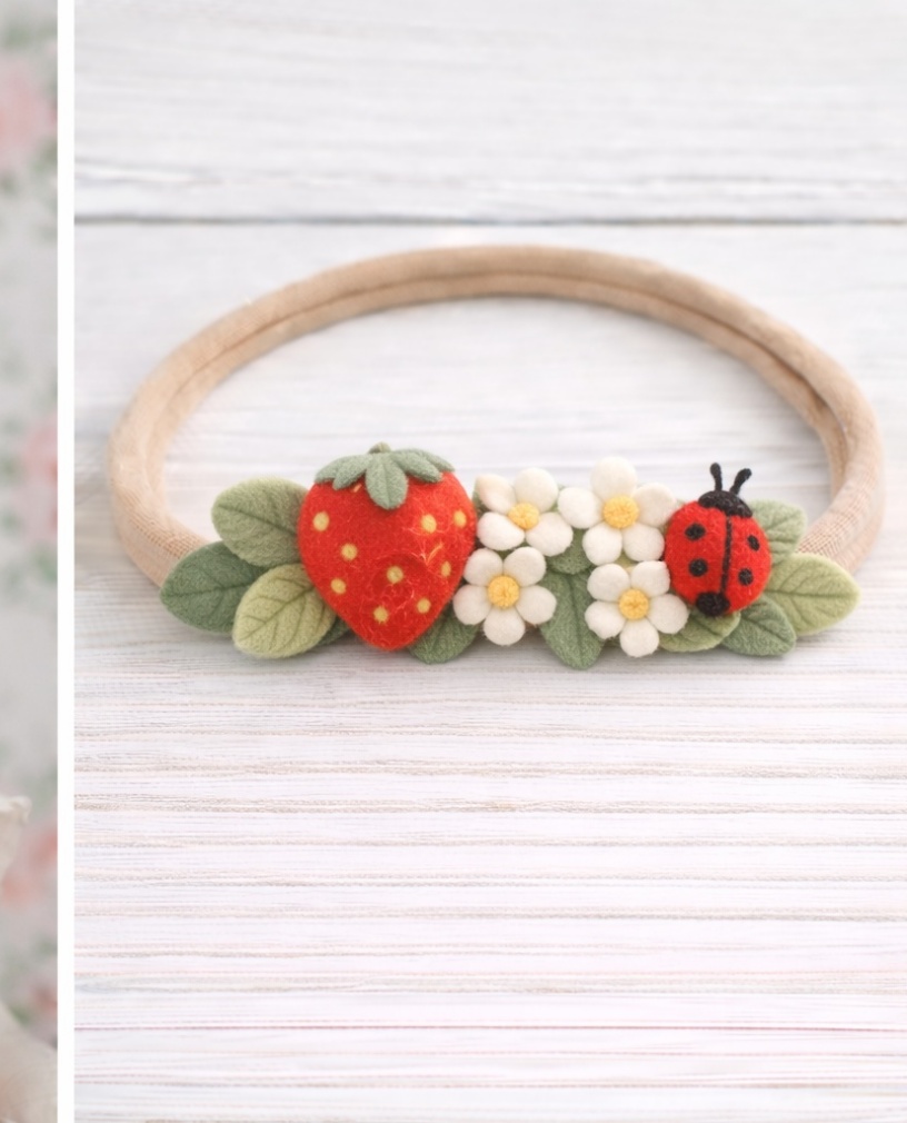 Presente de Morango Baby Headband com Flores e Frutas Fofas