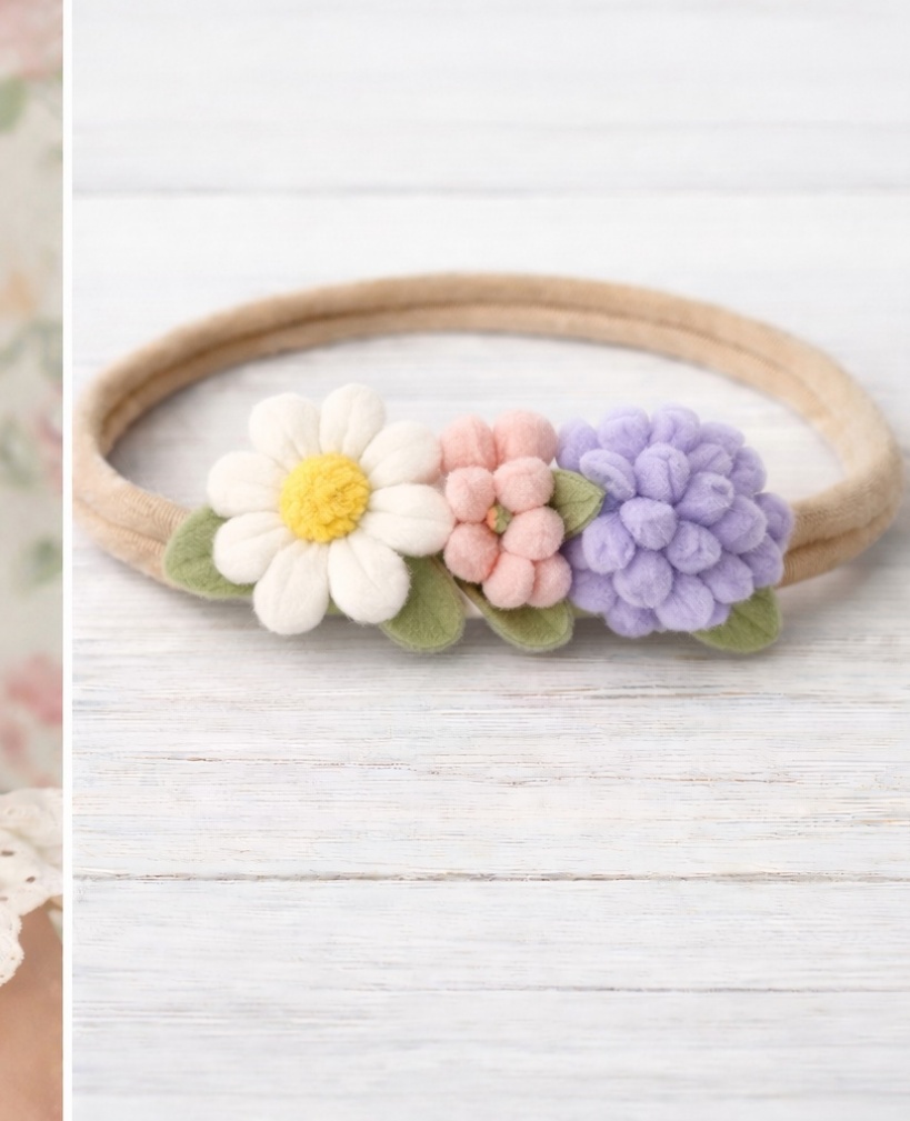 Bentiță cu Flori Pastelate – Accesoriu Delicat pentru Bebeluși