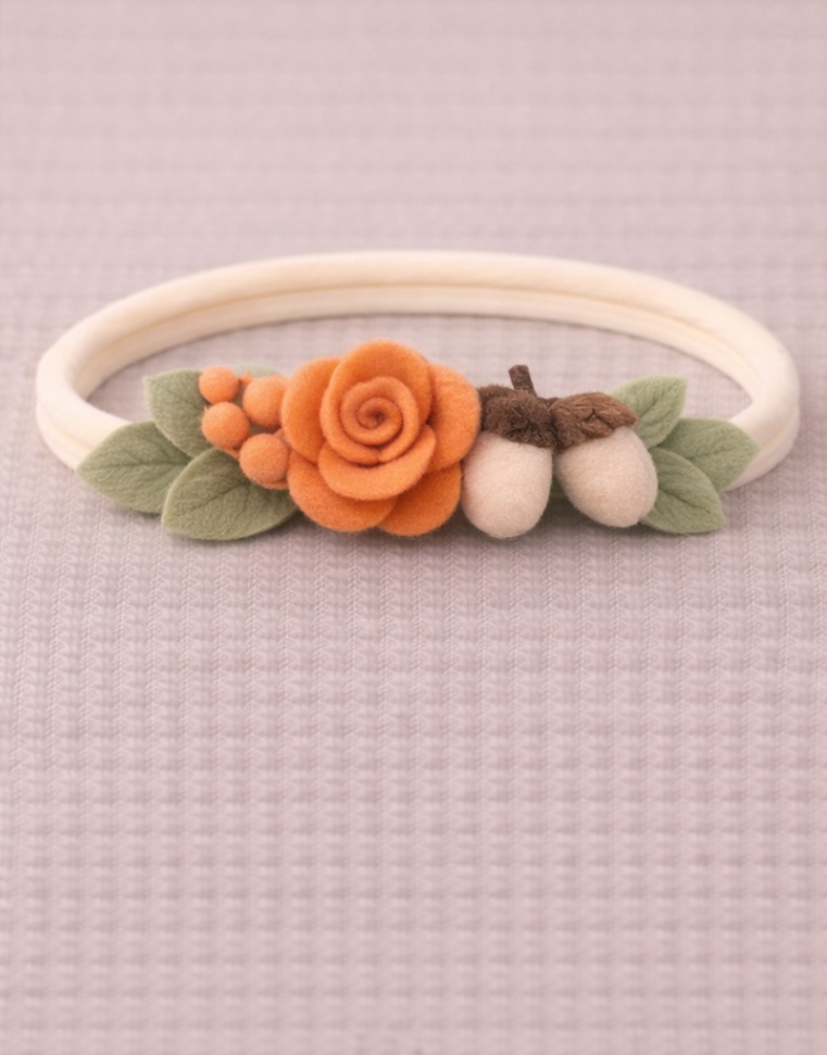 Autumn Acorn Baby Headband - Orange Rose & Felt Acorns