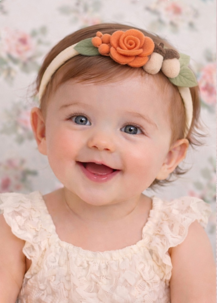 Autumn Acorn Baby Headband - Orange Rose & Felt Acorns