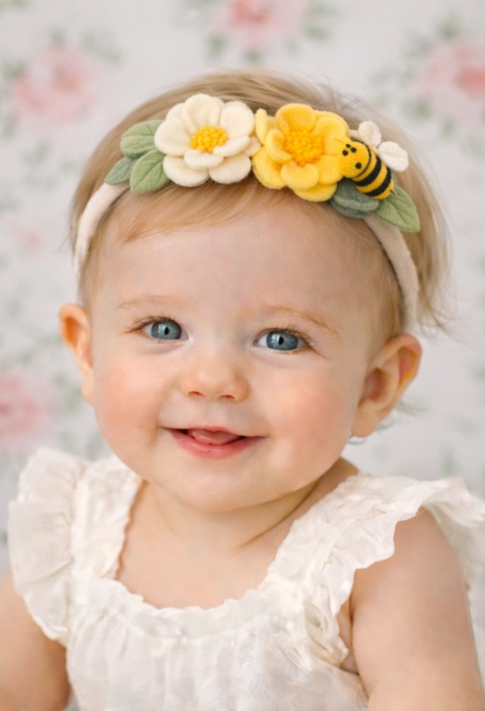 Bandeau Bébé avec Fleur Jaune et Abeille Adorable