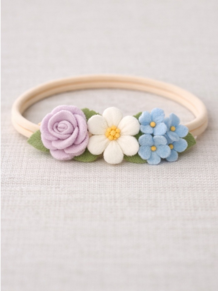 Růžová růže a modré květiny Baby Headband