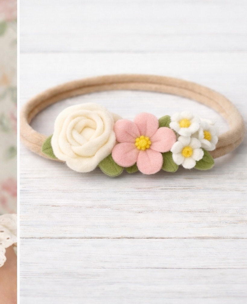 Blumenpracht Baby Stirnband – Handgefertigt in Pastelltönen