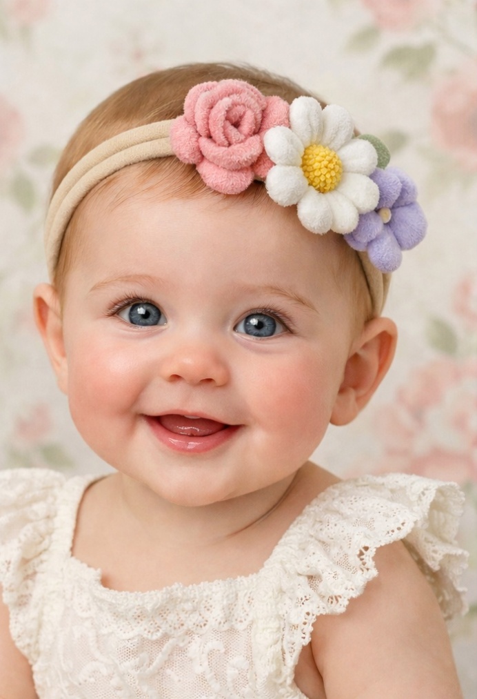 Sonnenblumen Baby Haarband mit Rosa und Fliederfarbenen Blumen