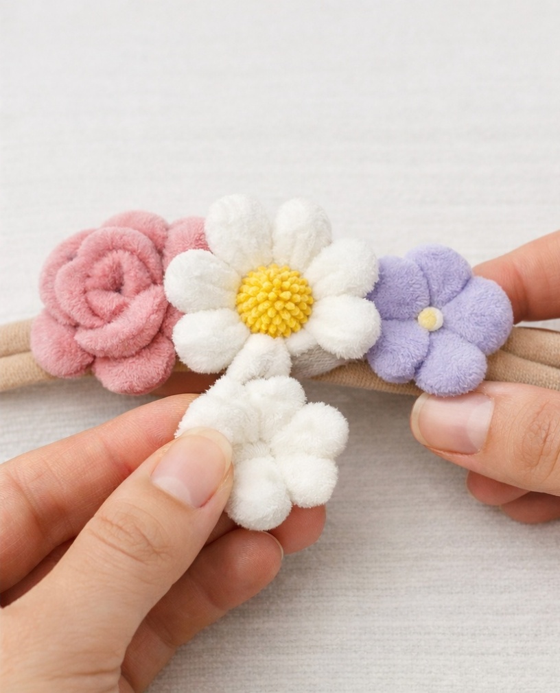 Sonnenblumen Baby Haarband mit Rosa und Fliederfarbenen Blumen