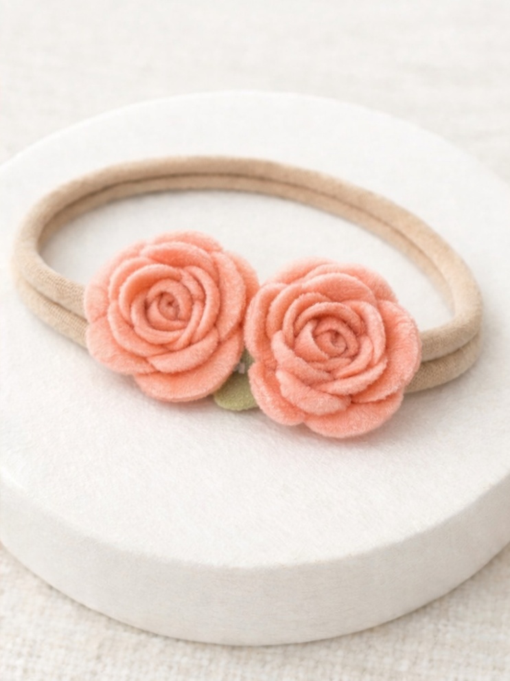 Peach Rose Floral Baby Headband