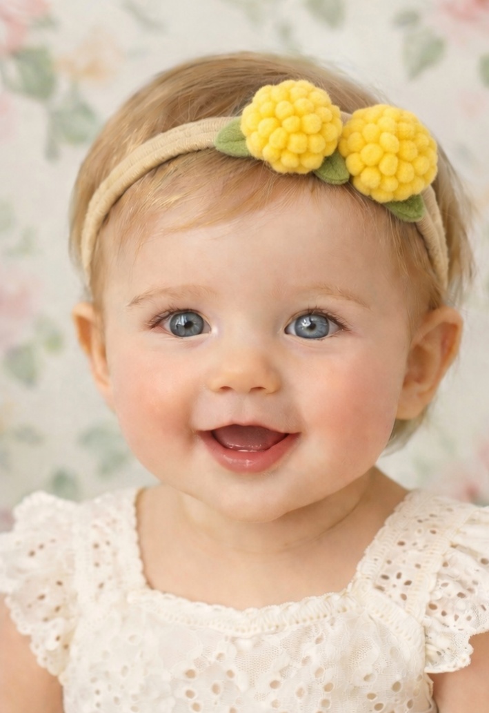 Diadema Bebé Amarilla Pom Pom – Encanto Floral Suave