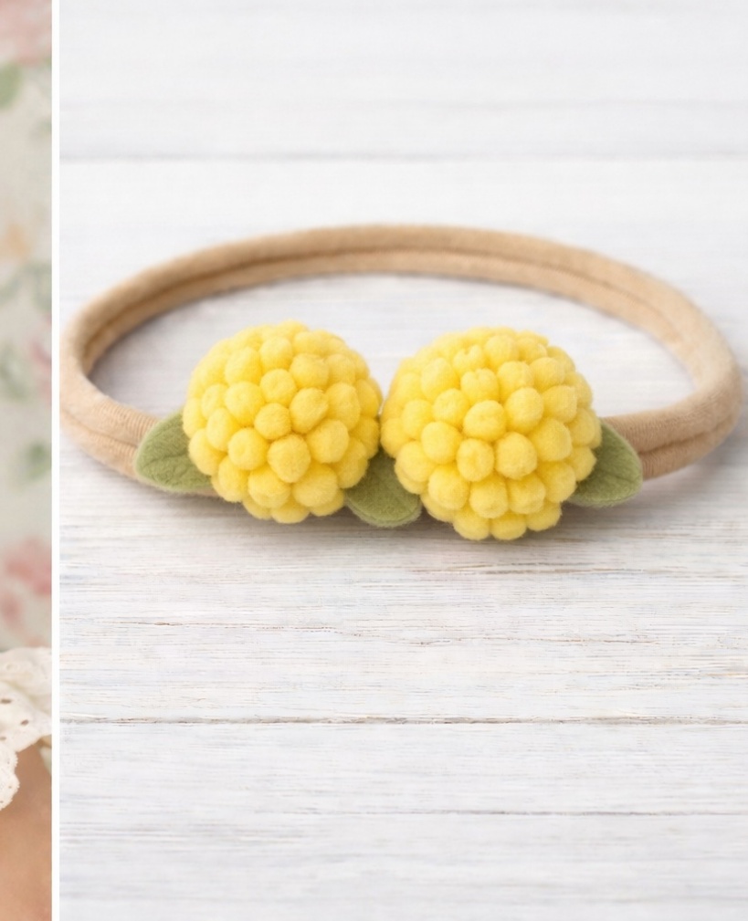 Diadema Bebé Amarilla Pom Pom – Encanto Floral Suave