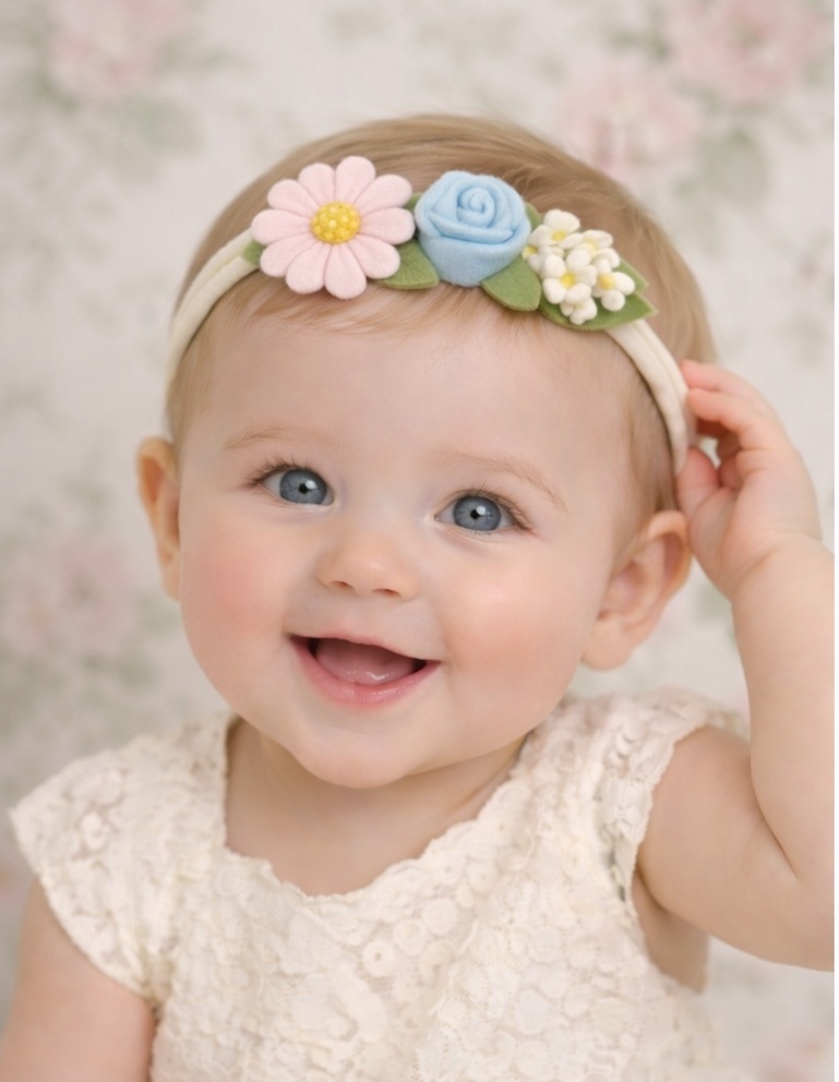 Diadema de flores suculentas e margaridas para bebê